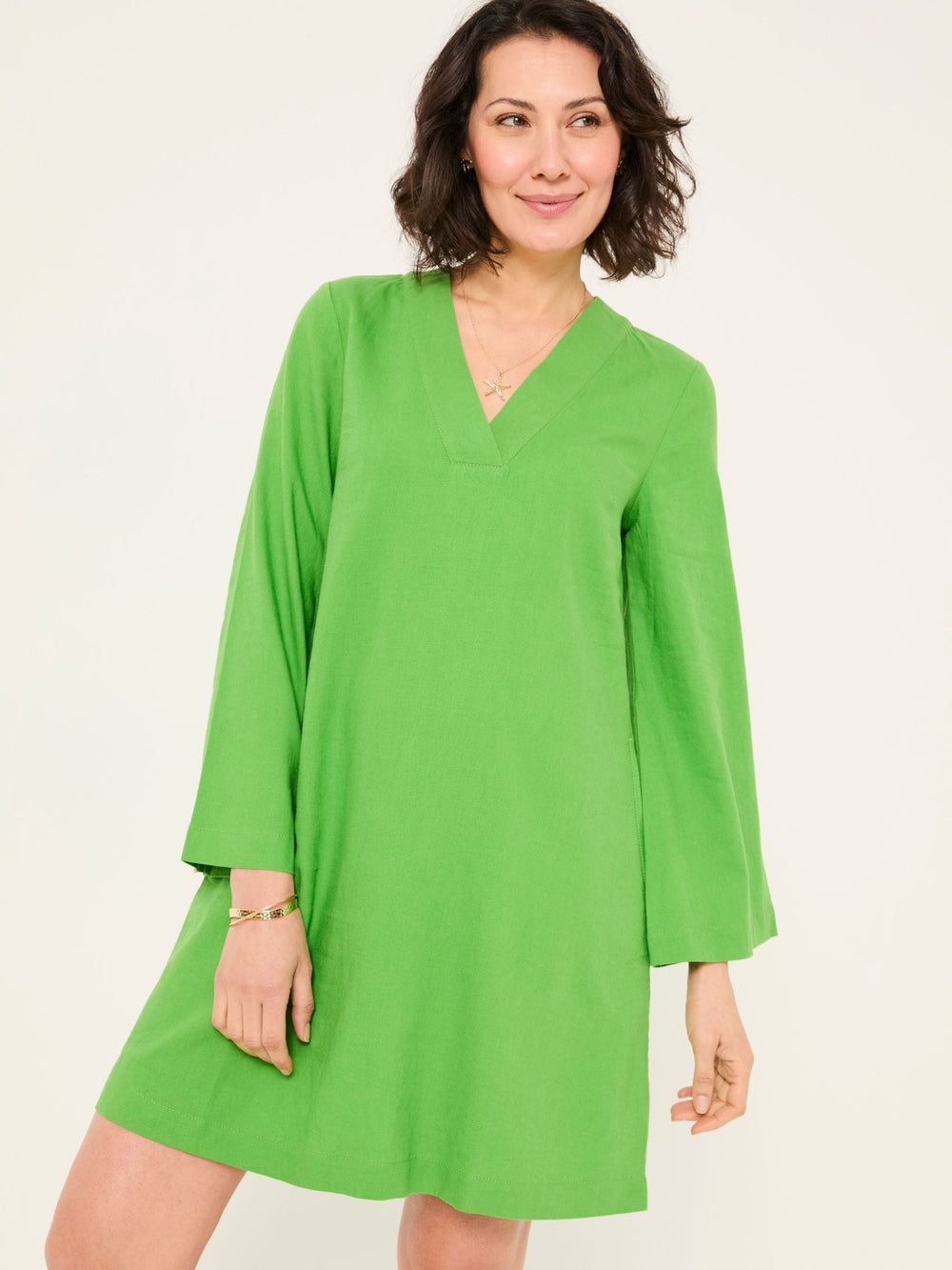 Mid Green Linen Kaftan Dress