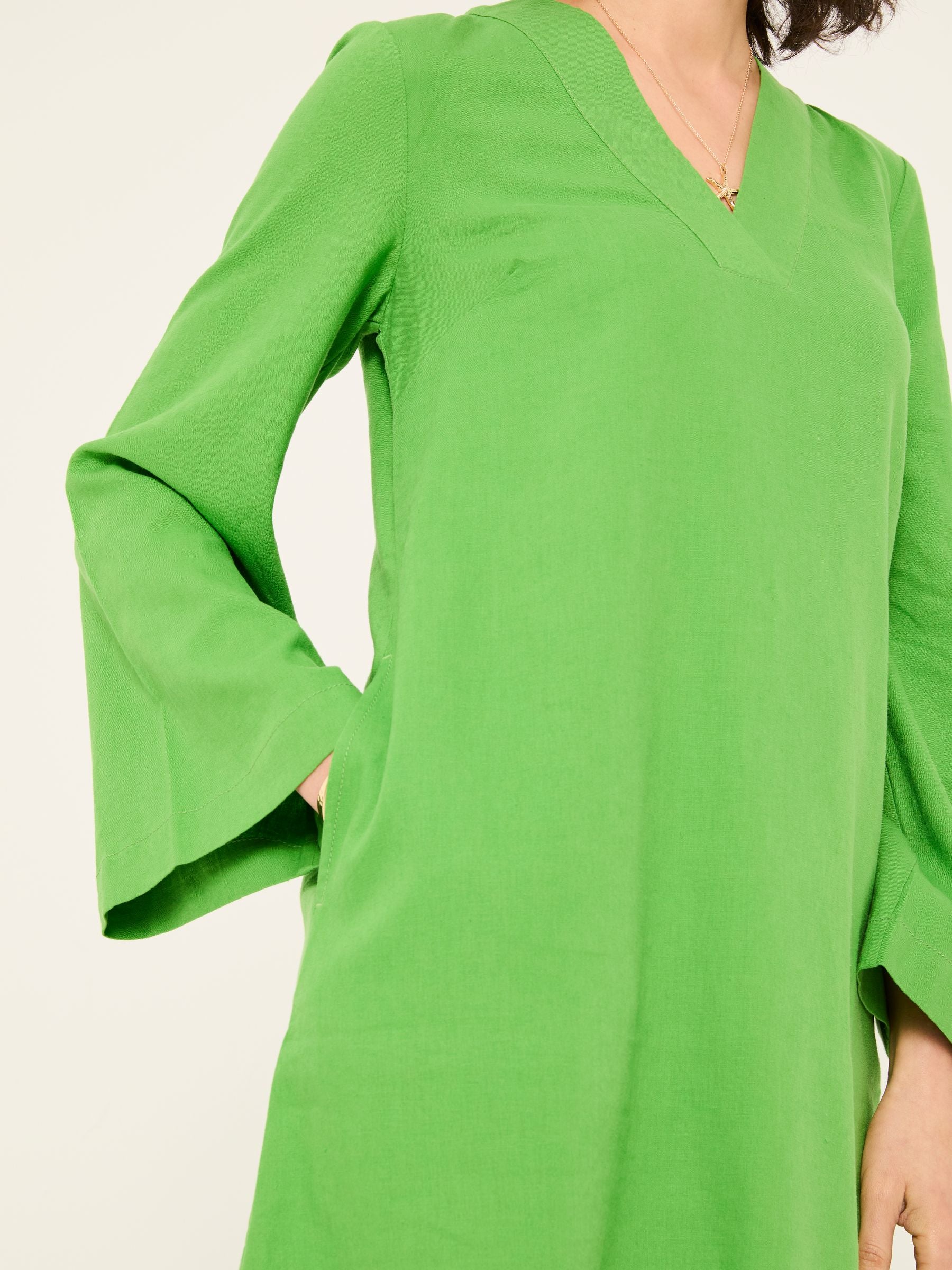 Mid Green Linen Kaftan Dress