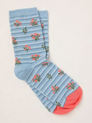 Blue Stripe Floral Socks