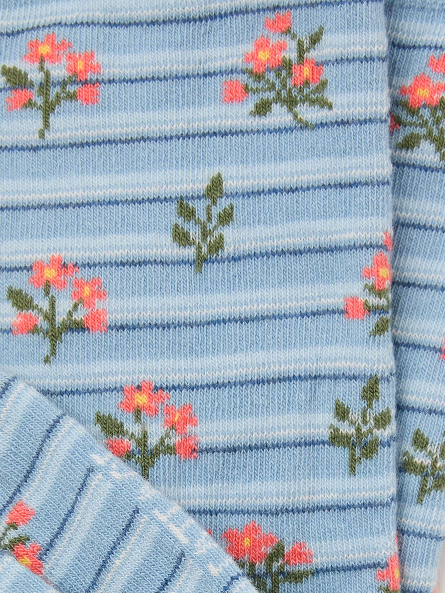 Blue Stripe Floral Socks