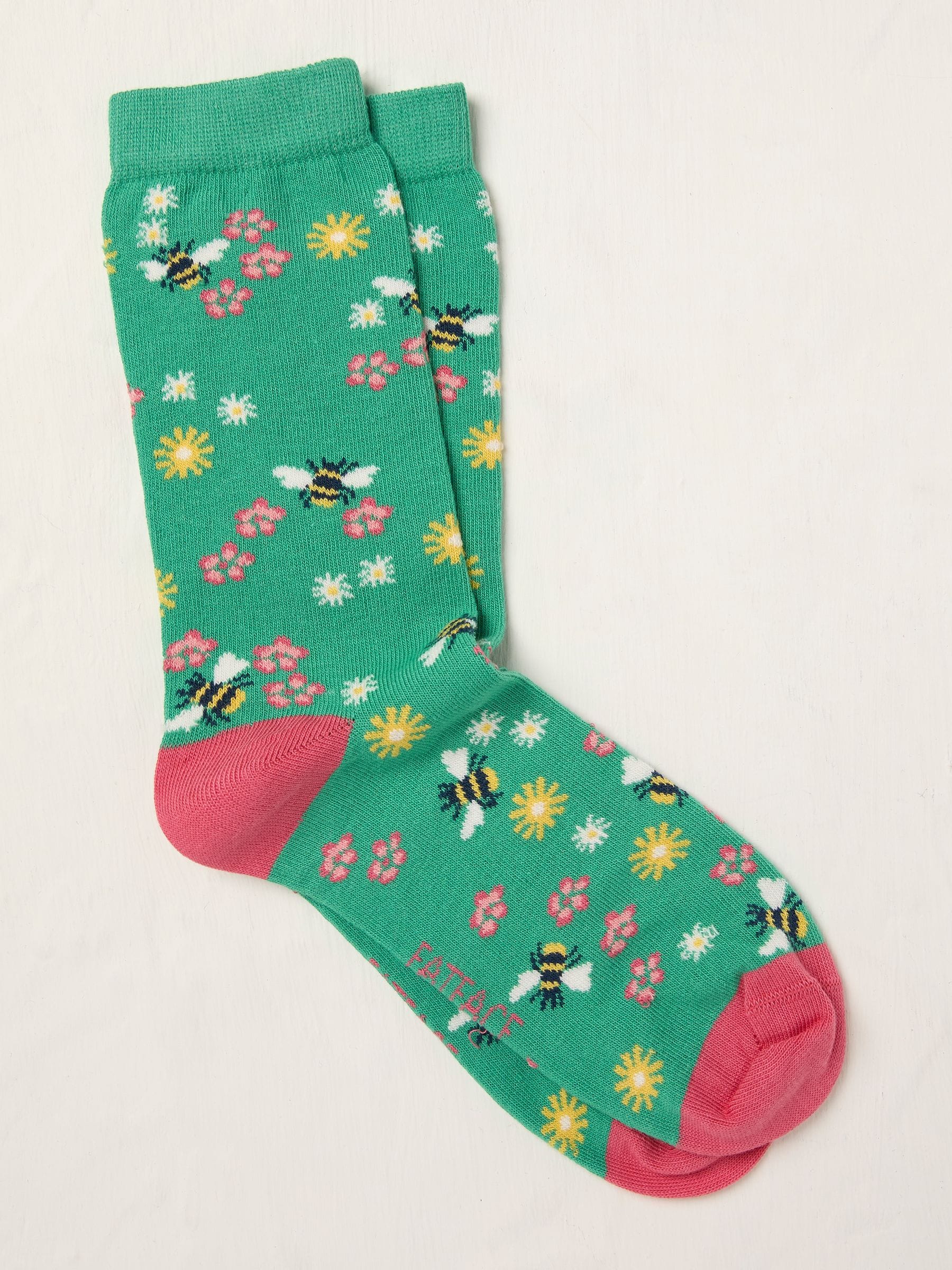 Green Floral Bee Socks