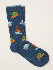 Navy Surfing Dinosaur Men's Socks