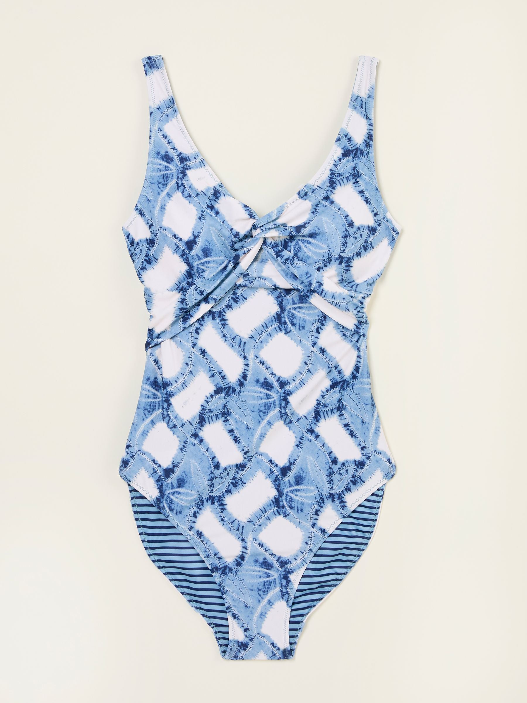 Blue Sennen Leaf Print Twist Swimsuit