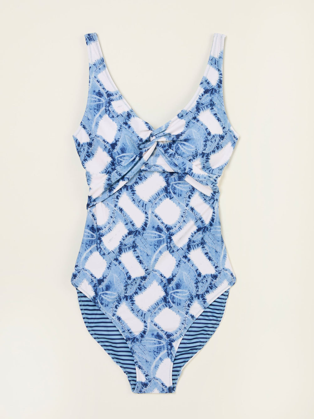 Blue Sennen Leaf Print Twist Swimsuit