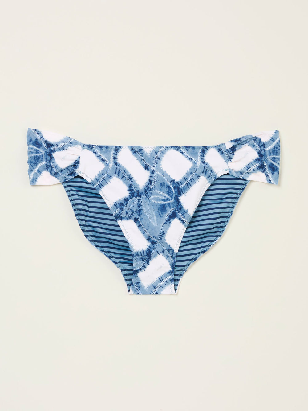 Chesil Blue Leaf Print Ruched Bikini Bottoms