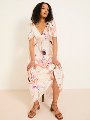 Marlowe Ivory Gathered Sleeve Printed Dress
