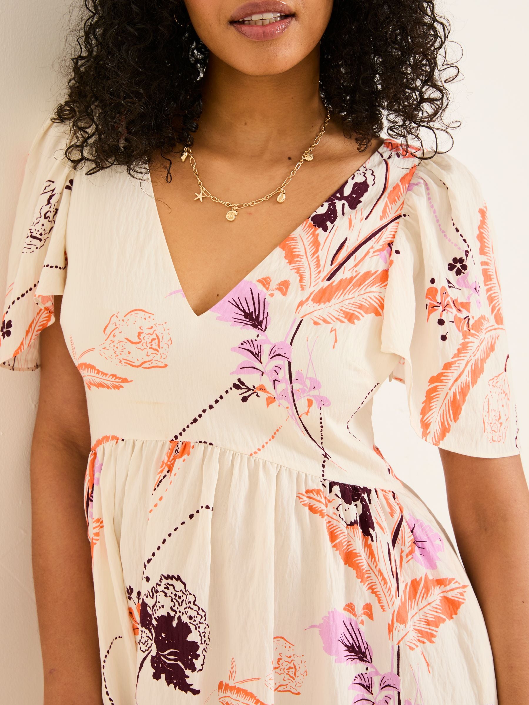 Marlowe Ivory Gathered Sleeve Printed Dress