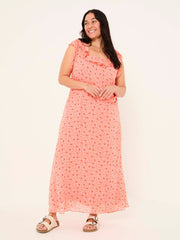Sloane Coral Pink Scoop Neck Printed Dress