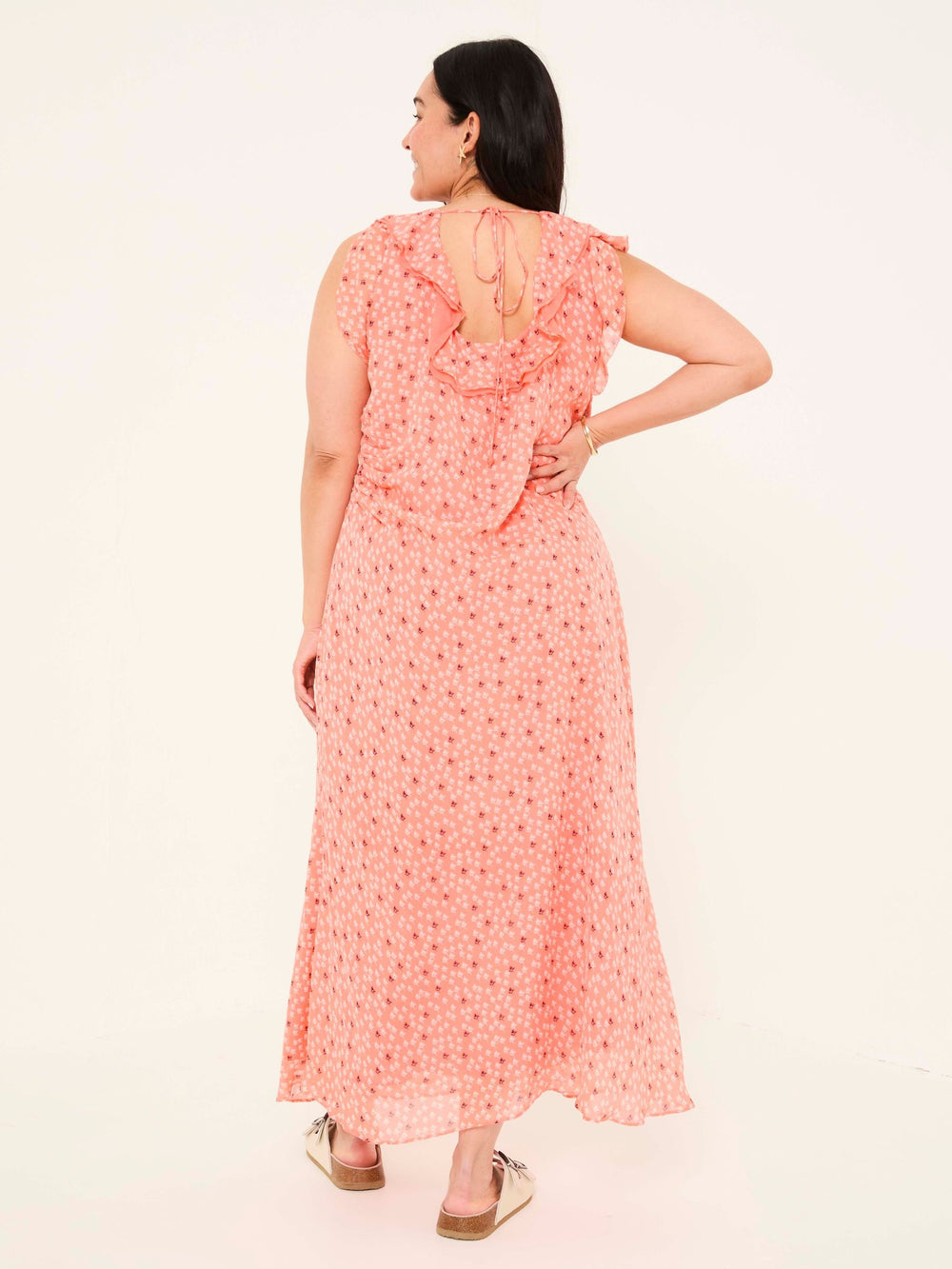 Sloane Coral Pink Scoop Neck Printed Dress