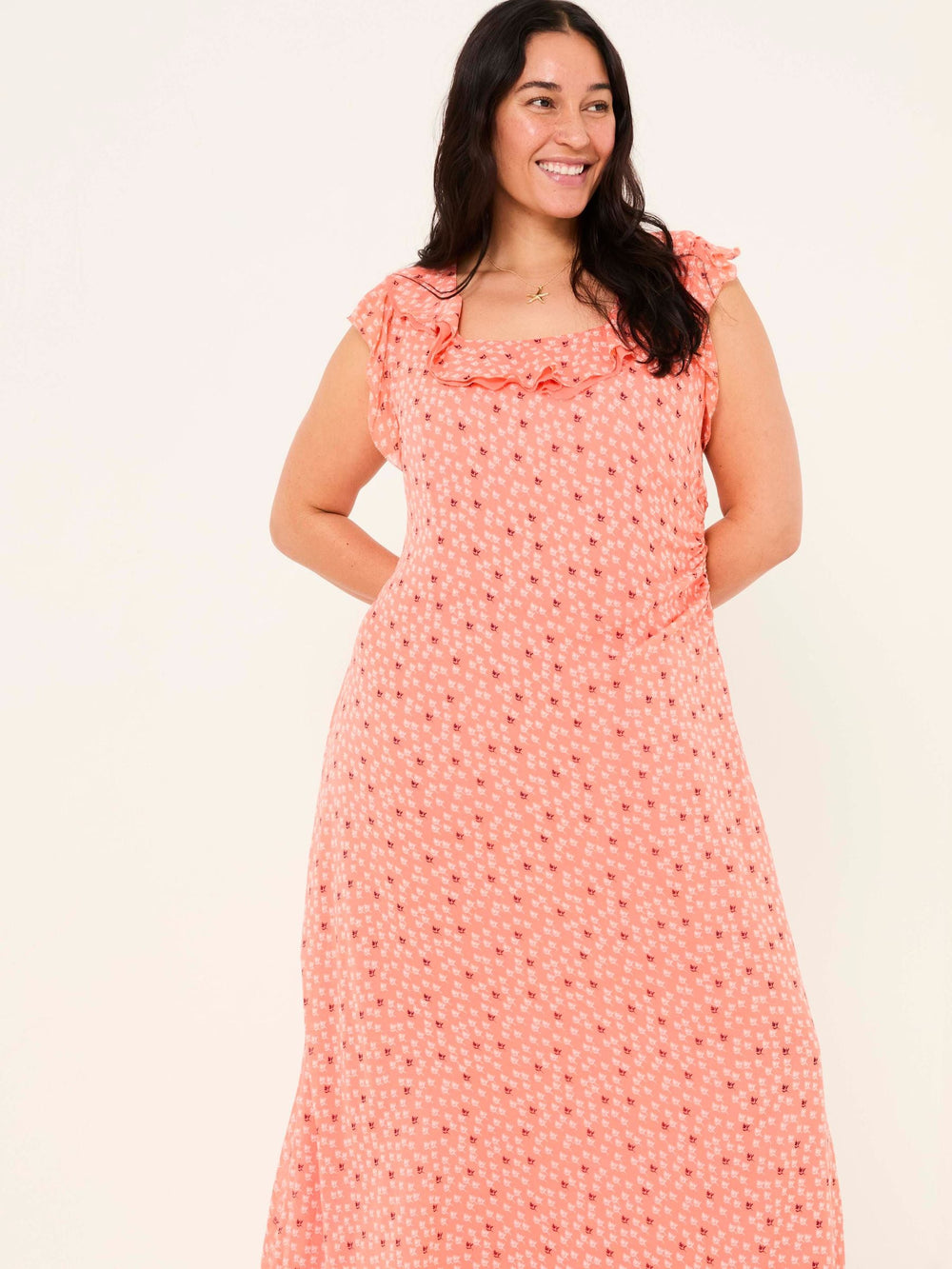 Sloane Coral Pink Scoop Neck Printed Dress