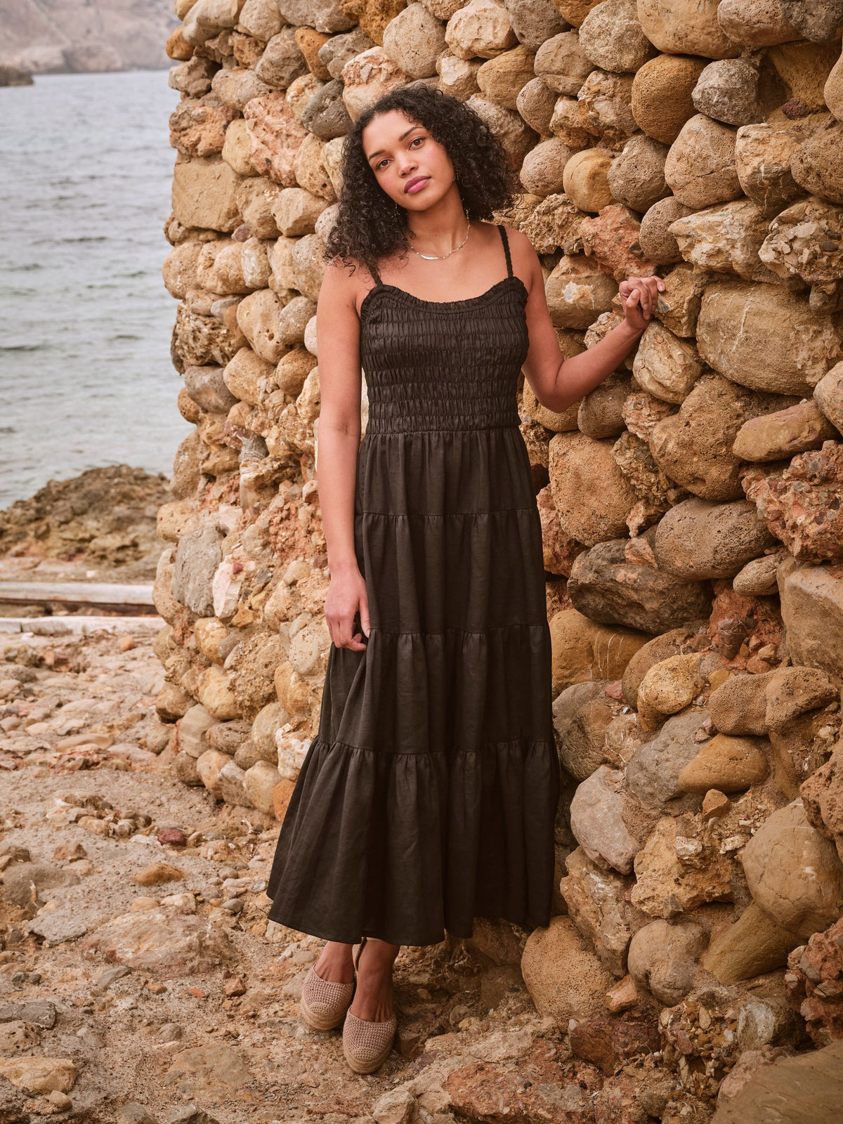 Adeline Black Tiered Strappy Dress