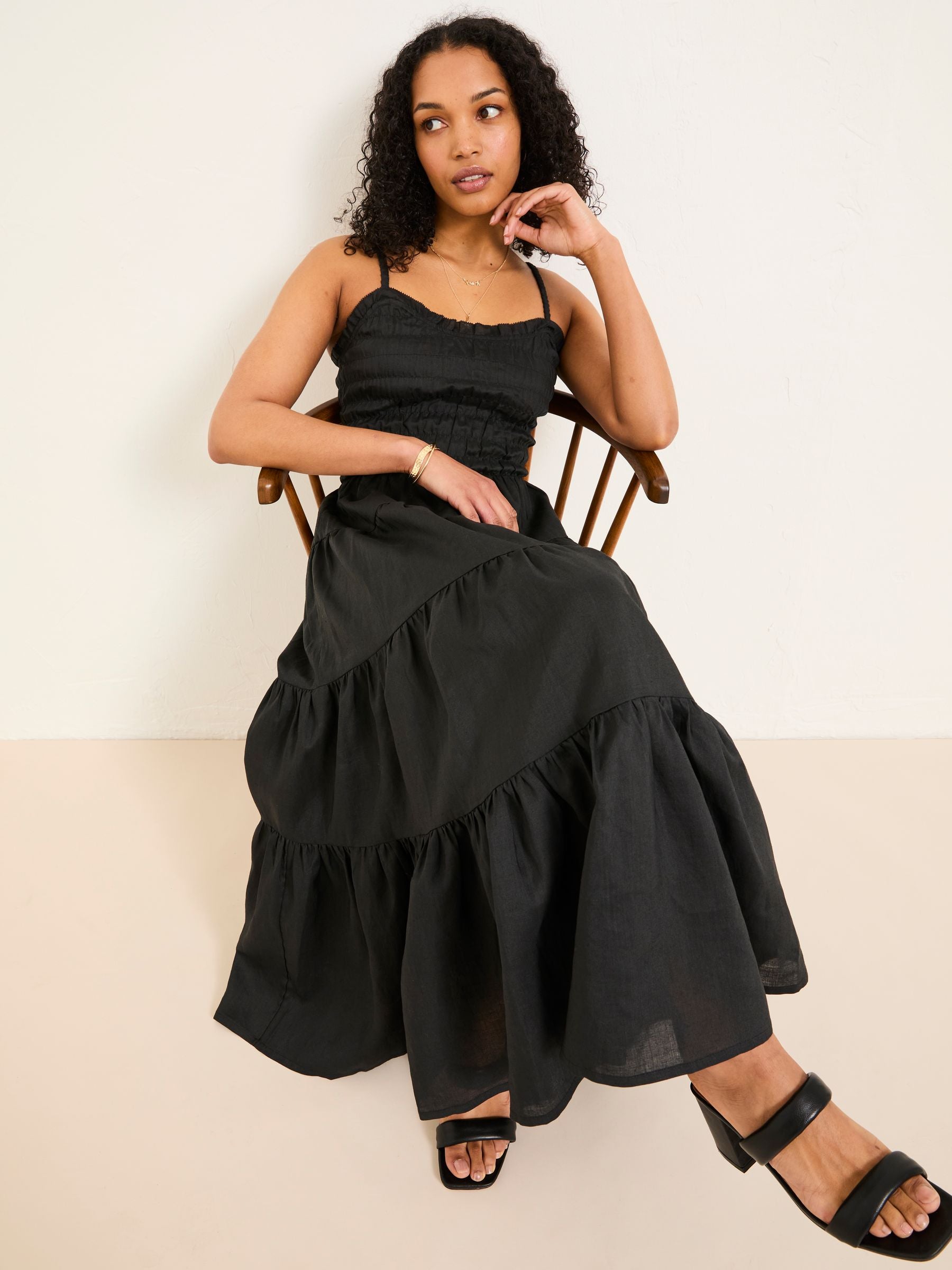 Adeline Black Tiered Strappy Dress