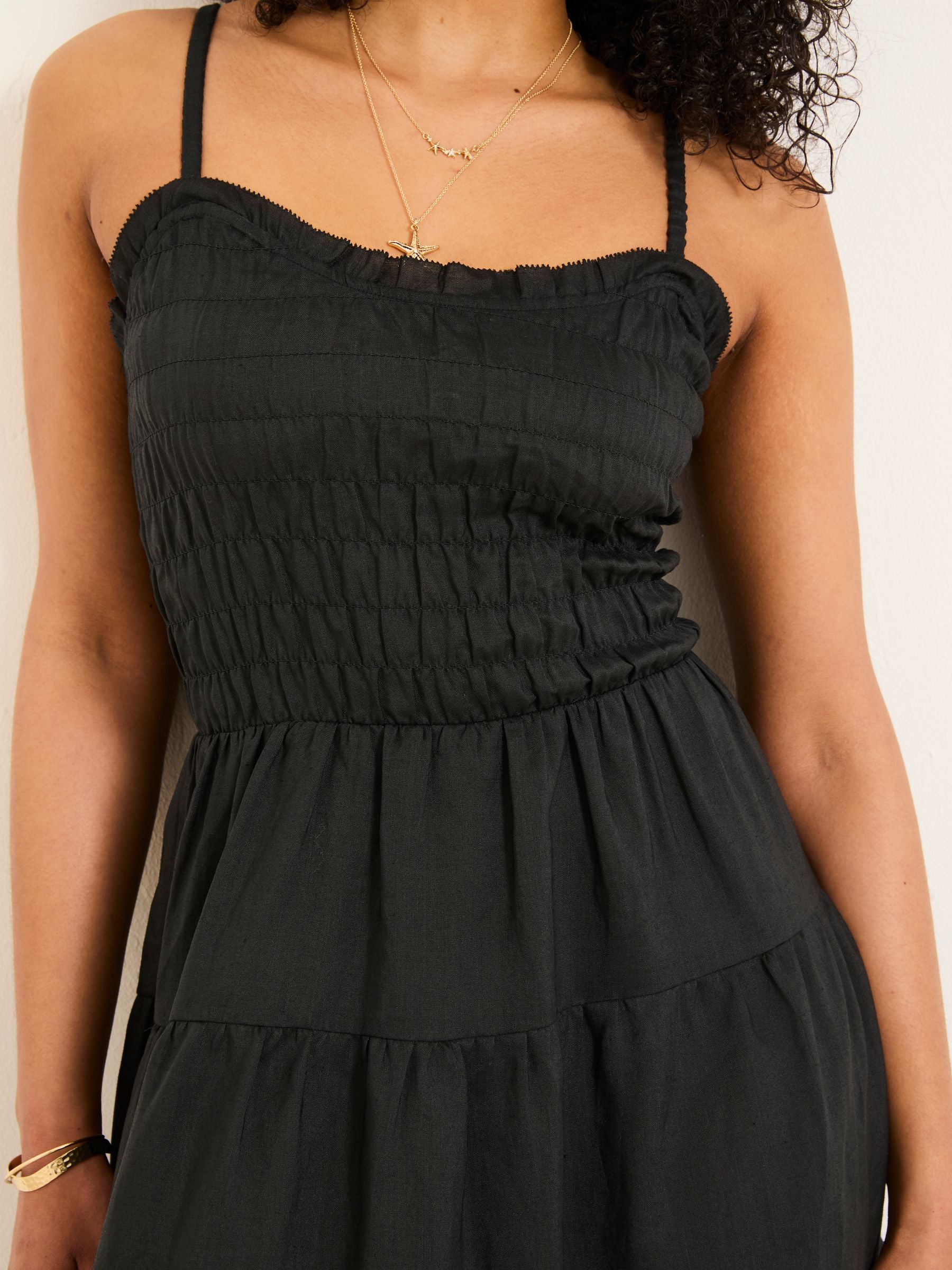 Adeline Black Tiered Strappy Dress