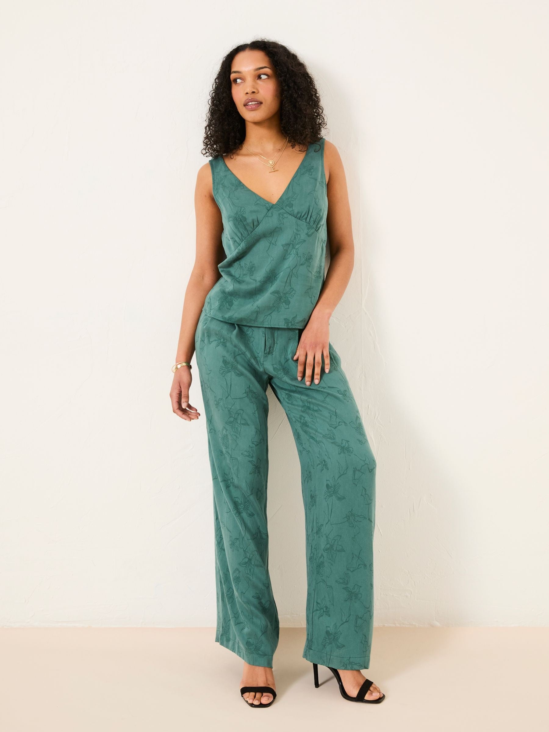 Kingston Jade Green Printed Satin Trousers