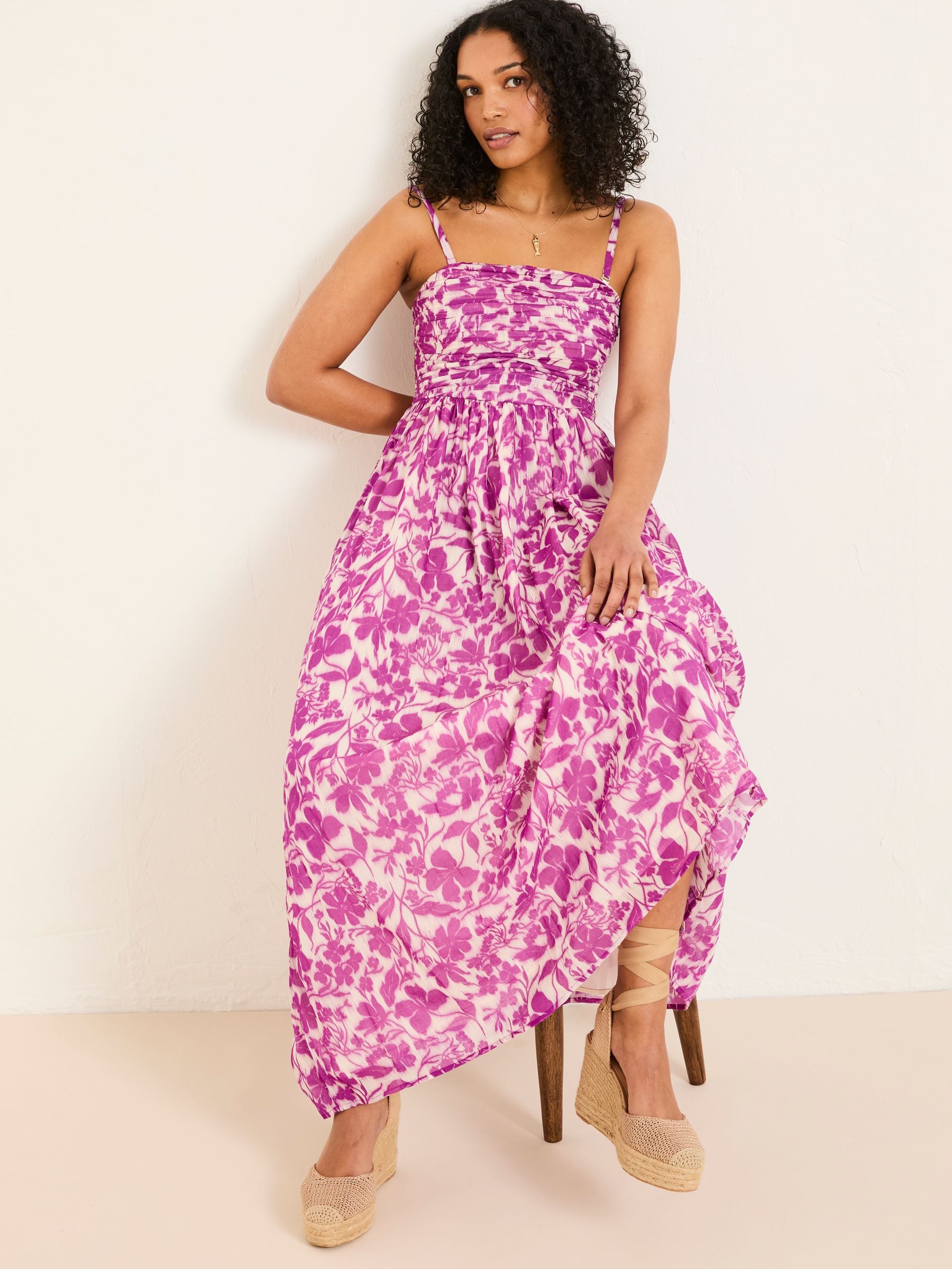 Flora Purple Strapless Printed Floral Dress