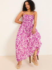 Flora Purple Strapless Printed Floral Dress