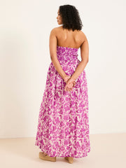 Flora Purple Strapless Printed Floral Dress
