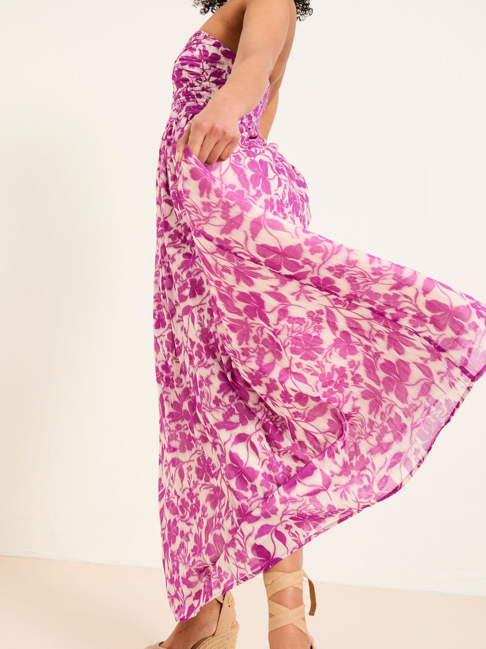 Flora Purple Strapless Printed Floral Dress