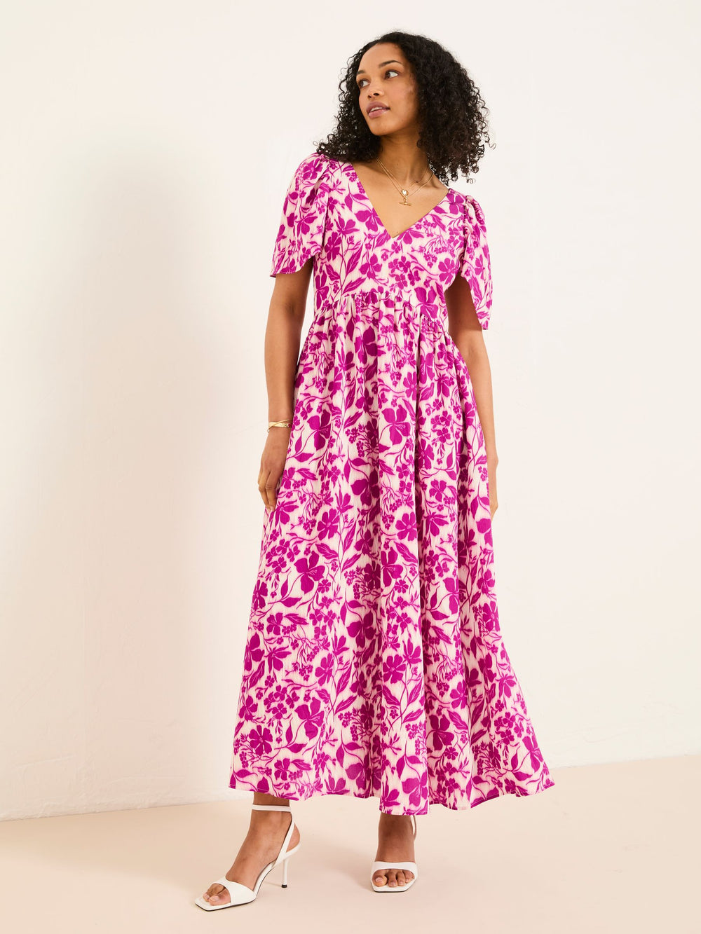 Marlowe Purple Gathered Sleeve Printed Dress