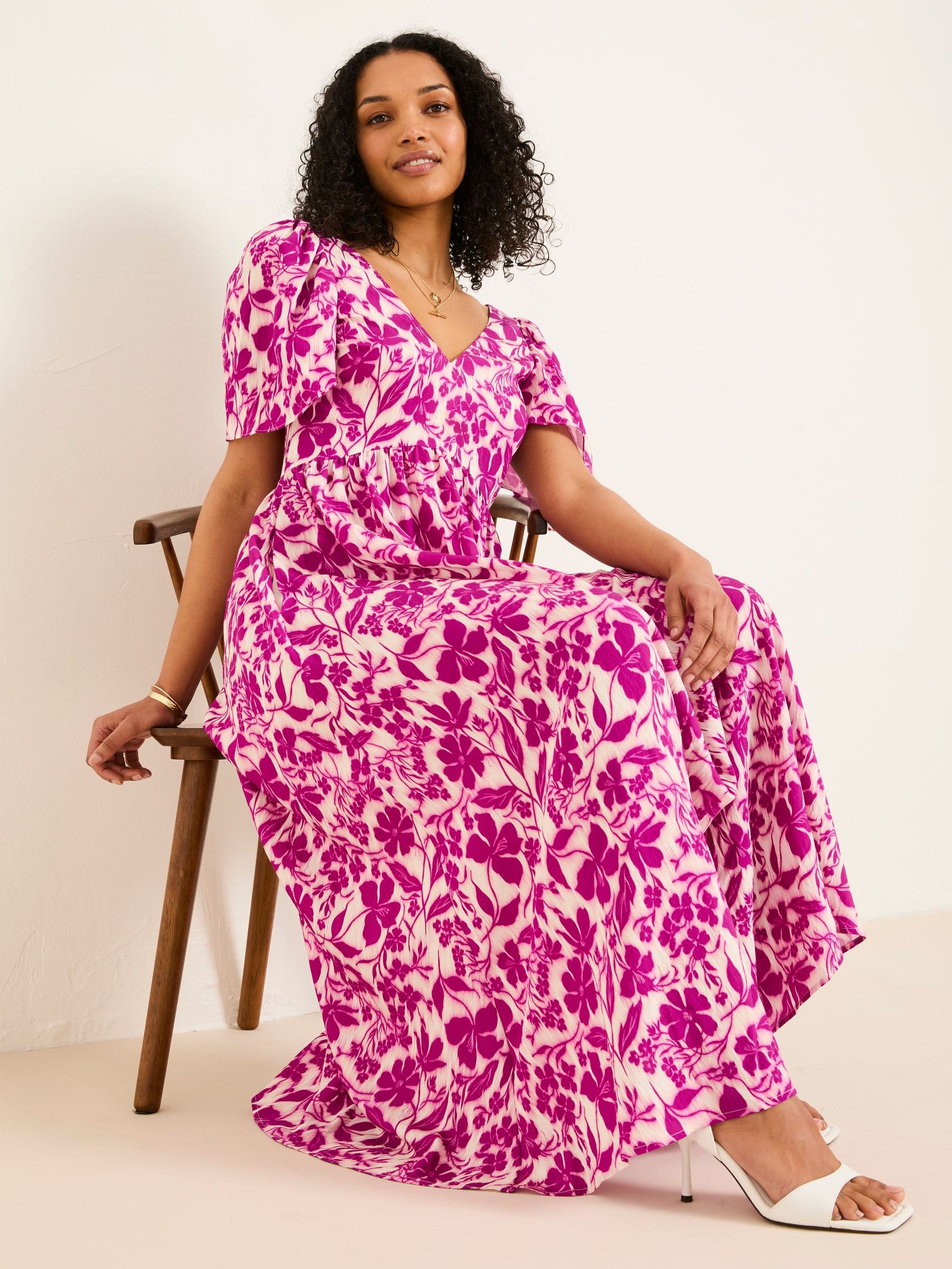 Marlowe Purple Gathered Sleeve Printed Dress