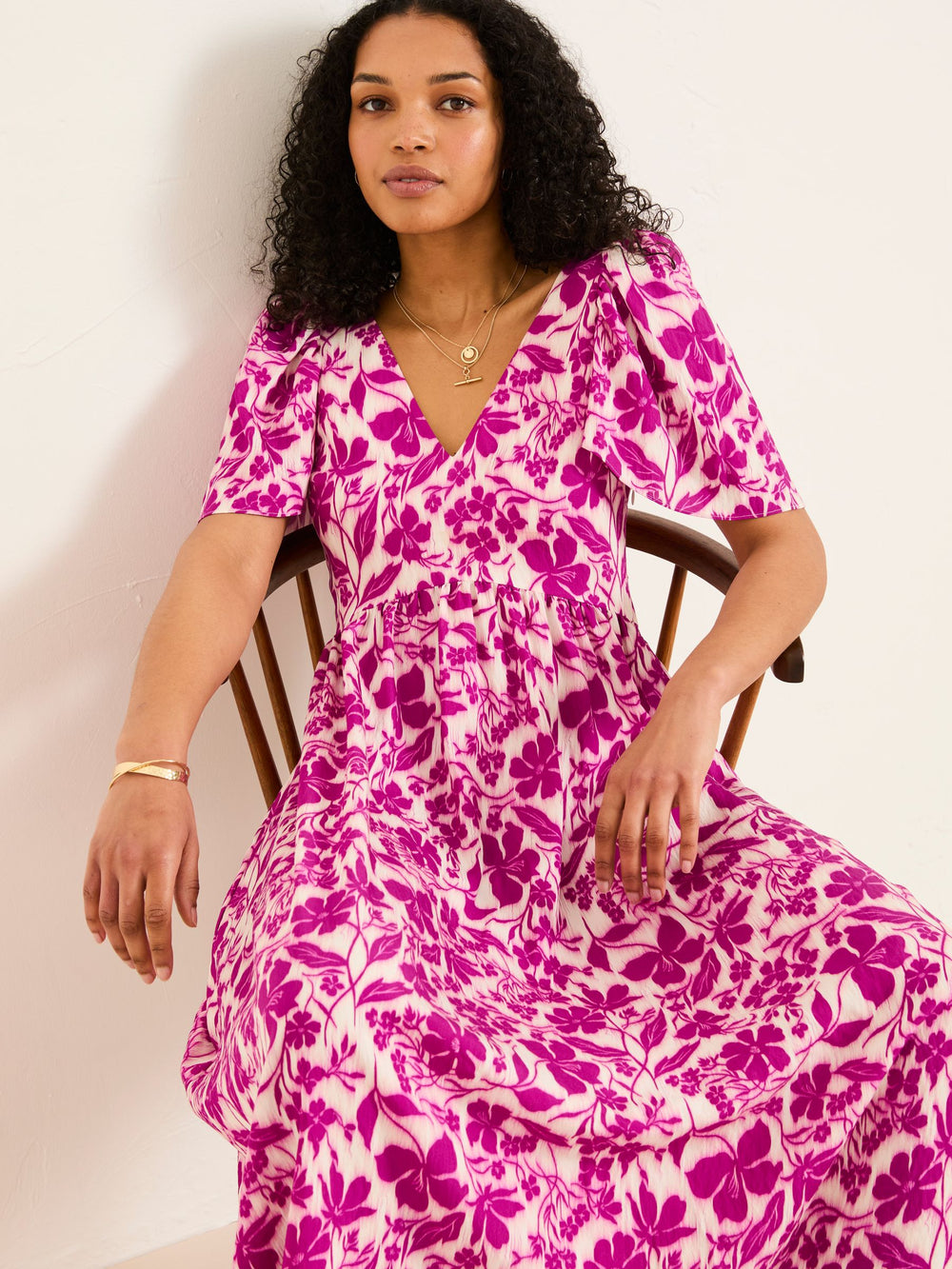 Marlowe Purple Gathered Sleeve Printed Dress