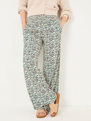 Multi Vine Floral Shirred Palazzo Trousers