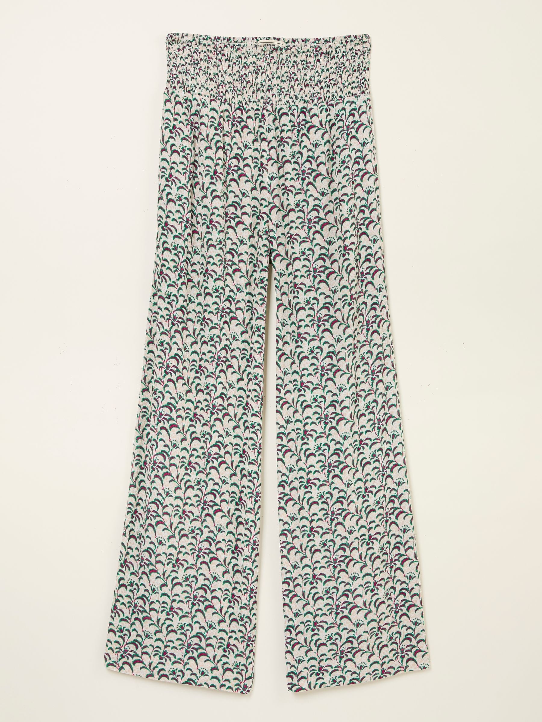 Multi Vine Floral Shirred Palazzo Trousers