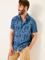 Blue Short Sleeve Sprig Print 100% Cotton Shirt