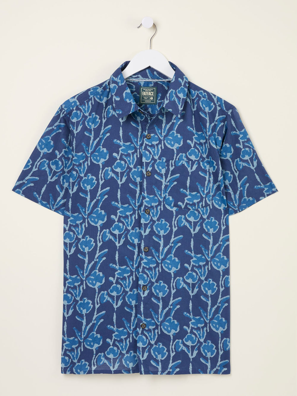 Blue Short Sleeve Sprig Print 100% Cotton Shirt