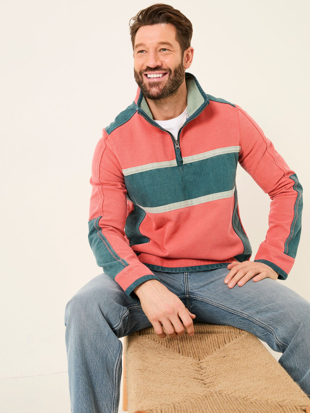 Coral Pink 100% Cotton Airlie Panel Quarter Zip Sweat Top
