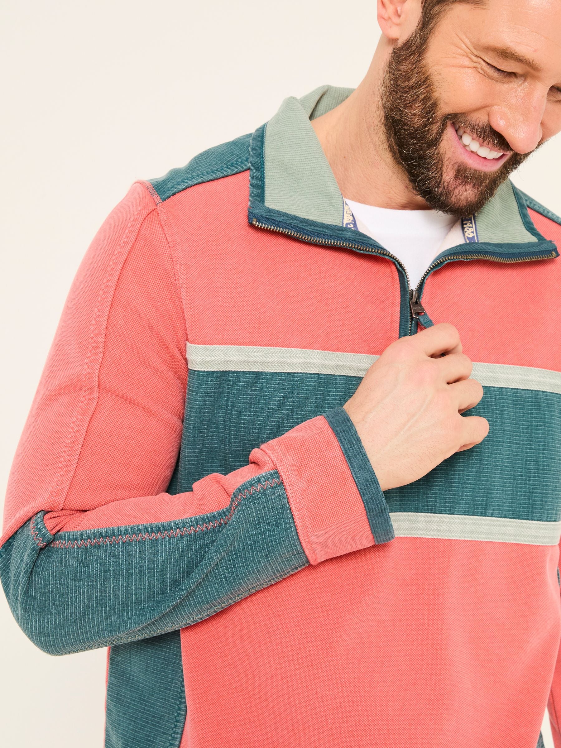 Coral Pink 100% Cotton Airlie Panel Quarter Zip Sweat Top