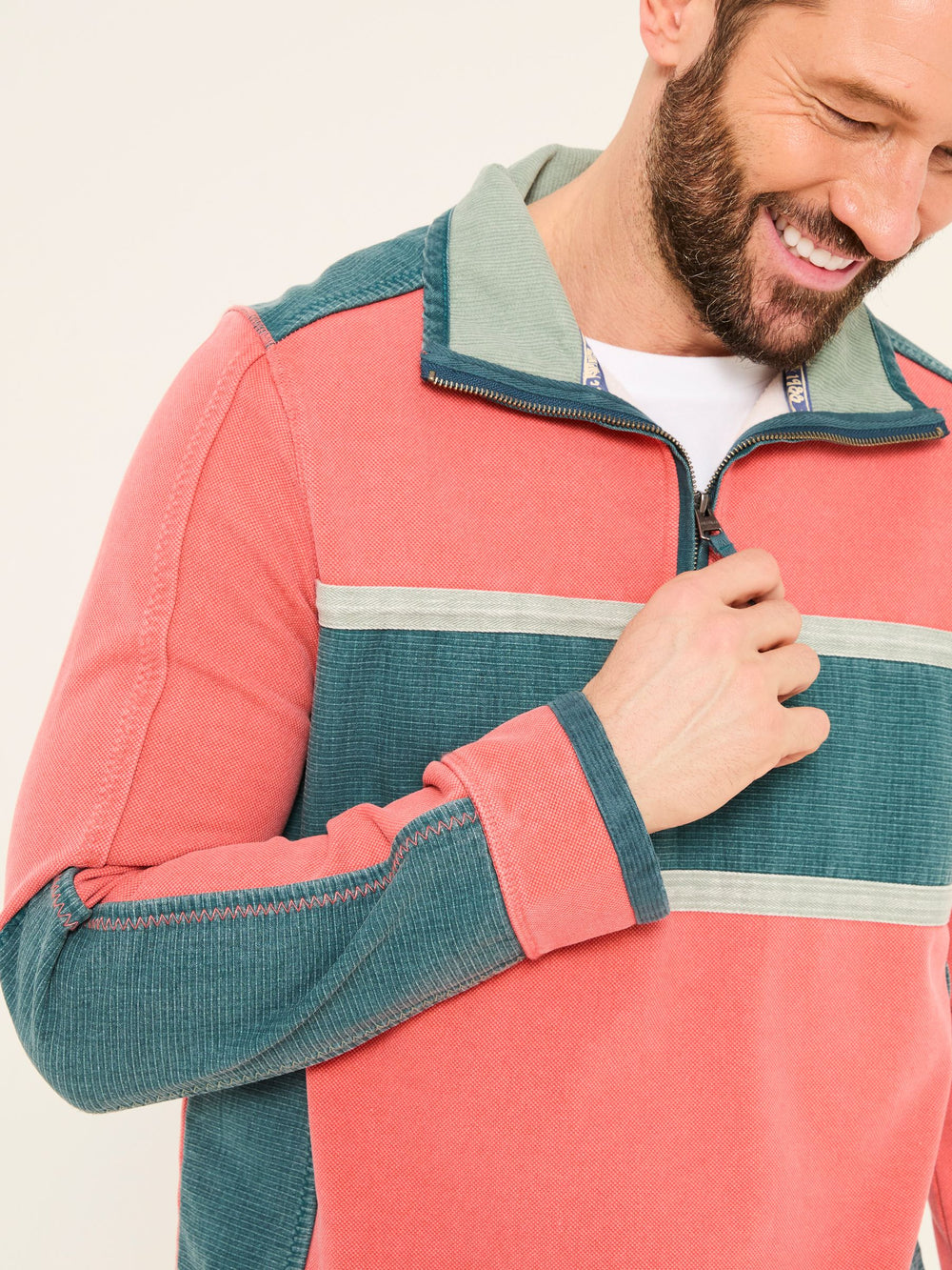 Coral Pink 100% Cotton Airlie Panel Quarter Zip Sweat Top