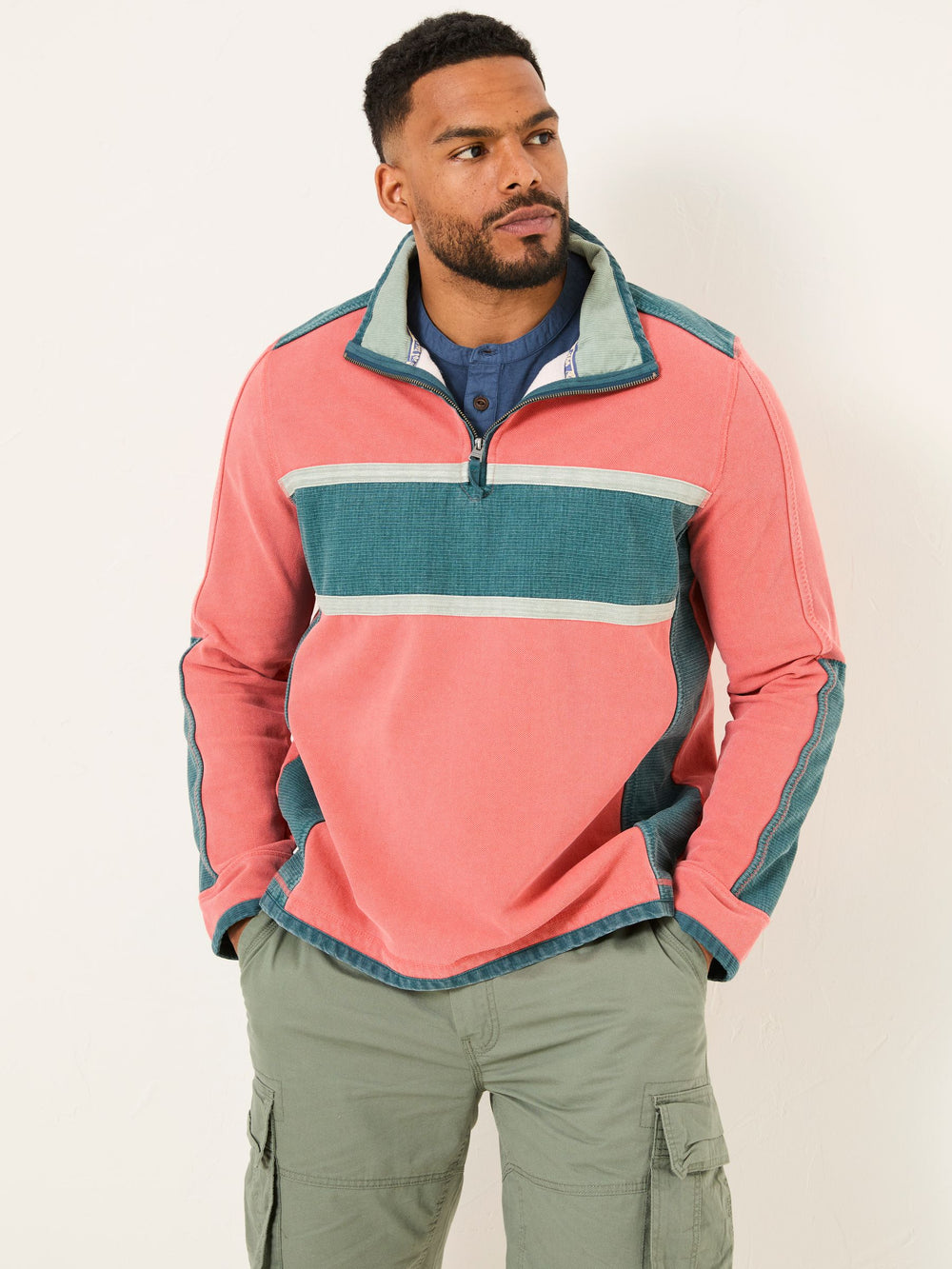 Coral Pink 100% Cotton Airlie Panel Quarter Zip Sweat Top