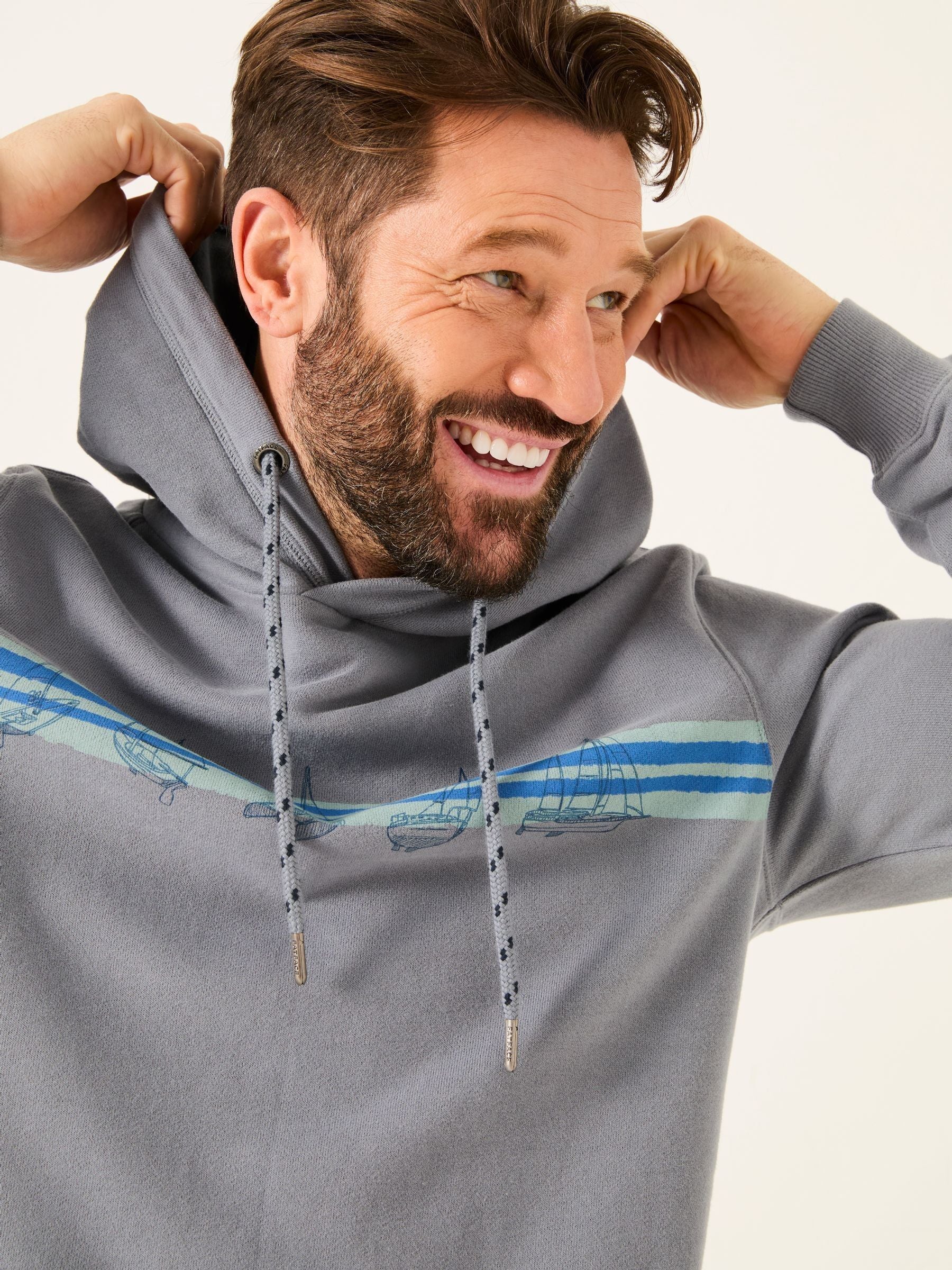 Dusky Blue Boat Graphic Overhead Hoody