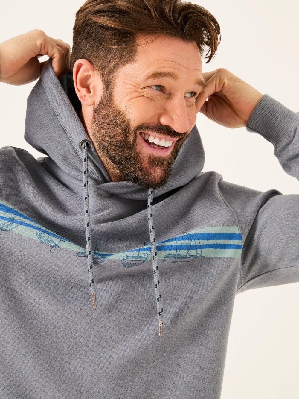 Dusky Blue Boat Graphic Overhead Hoody