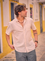 Orange Short Sleeve Fine Stripe Shirt