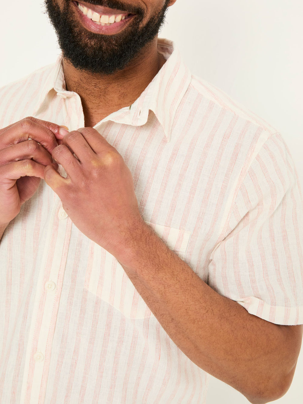 Orange Short Sleeve Fine Stripe Shirt