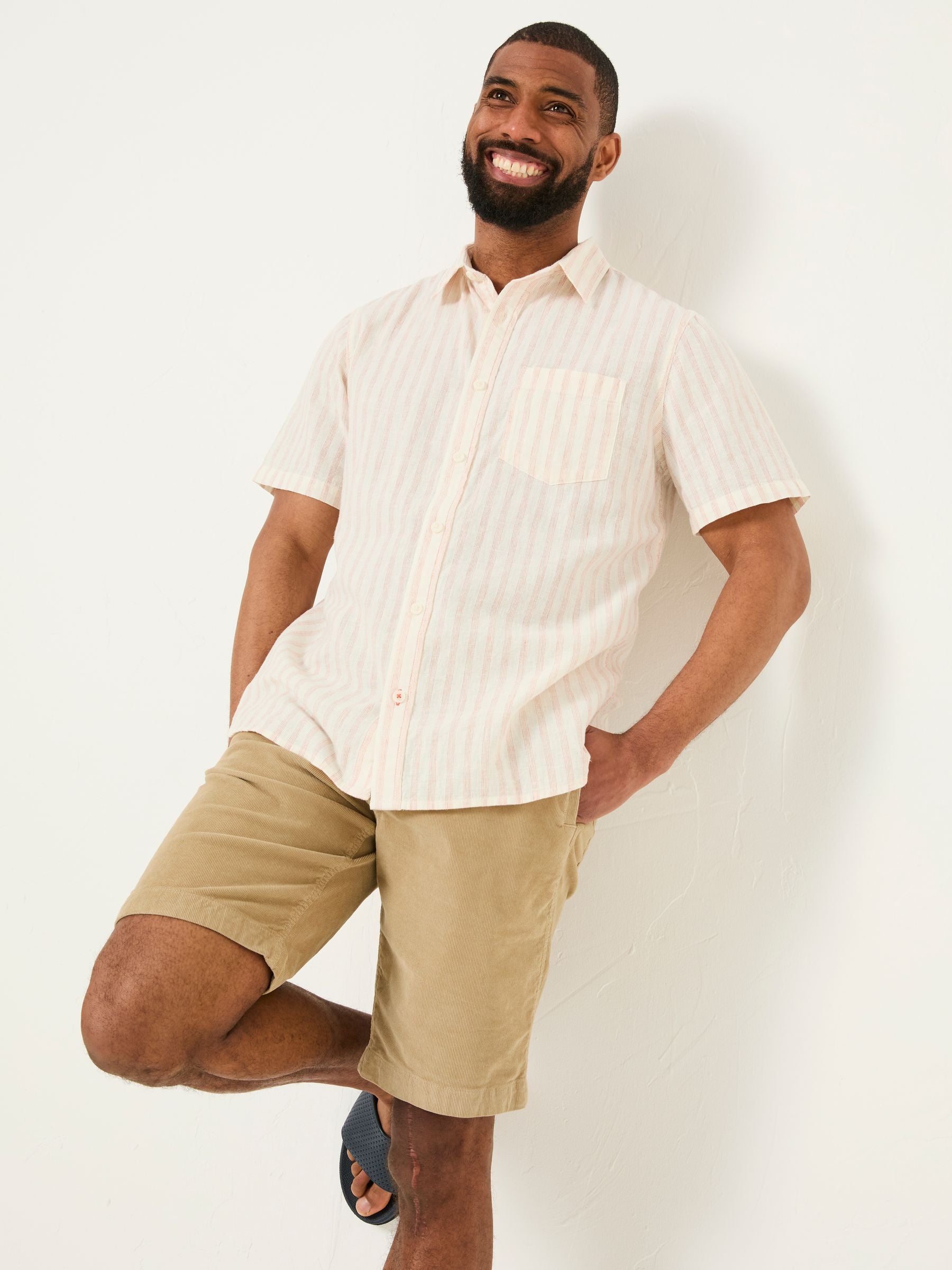 Orange Short Sleeve Fine Stripe Shirt