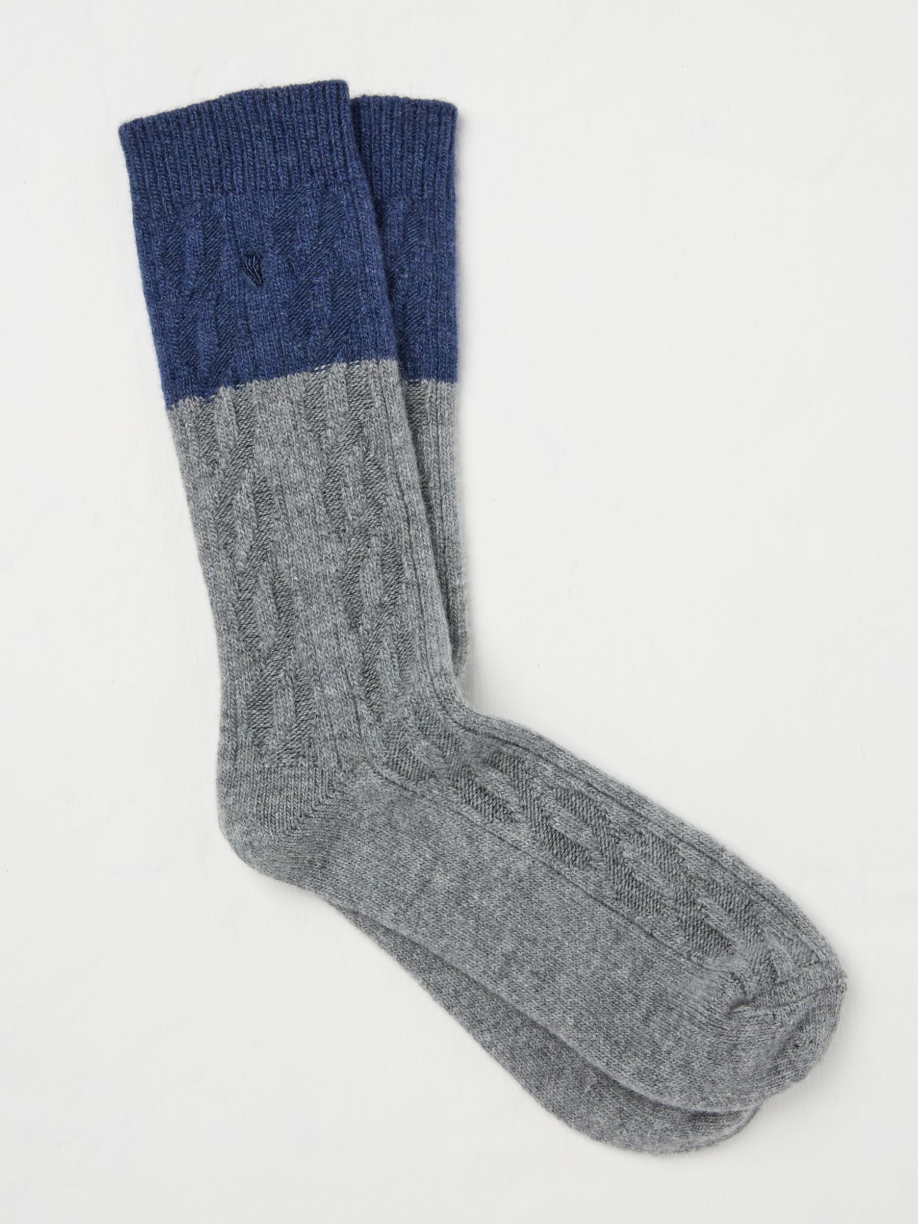 Grey Cashmere Blend Cable Socks
