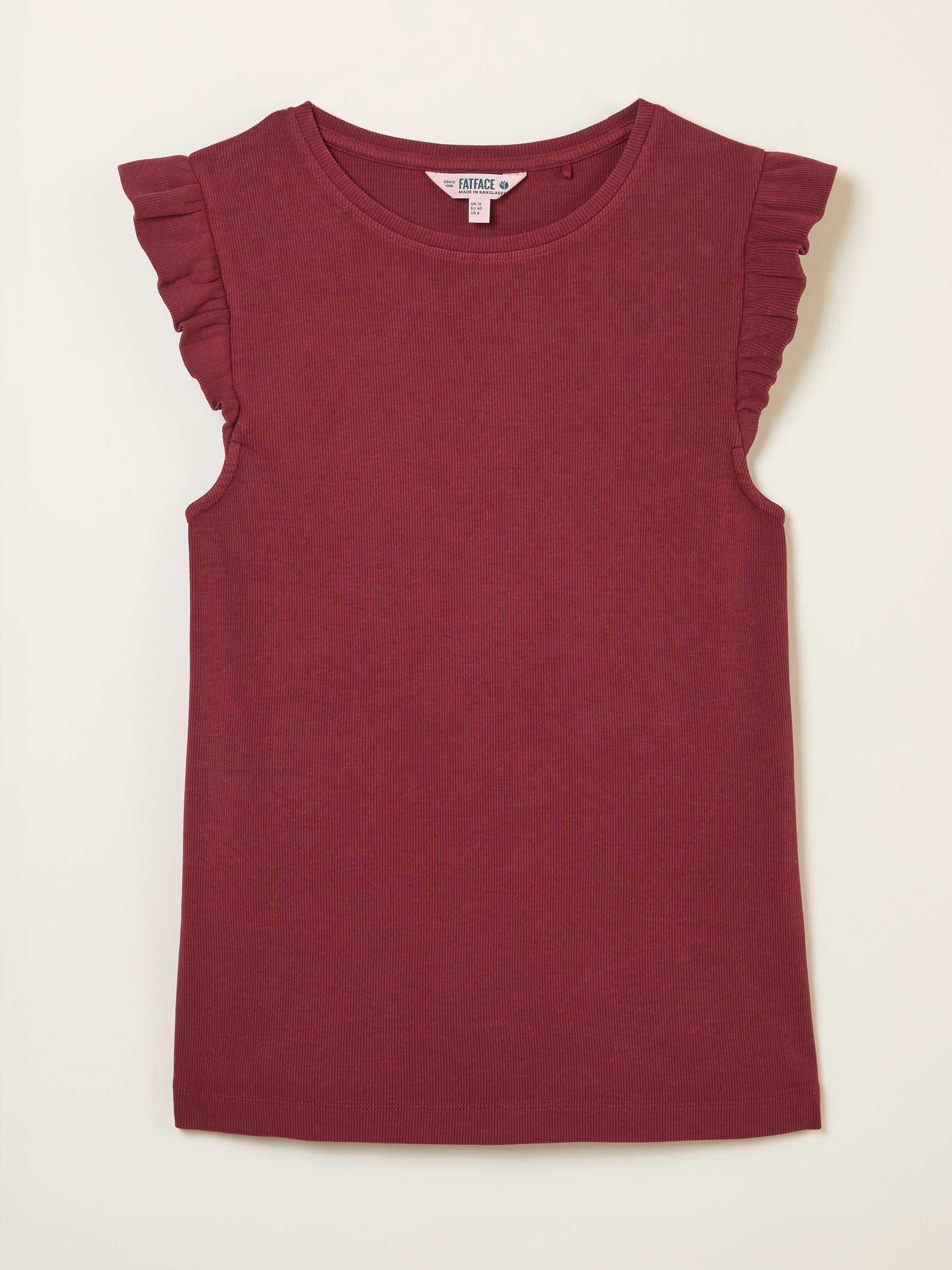 Burgundy Red Frill Sleeveless Top