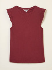 Burgundy Red Frill Sleeveless Top