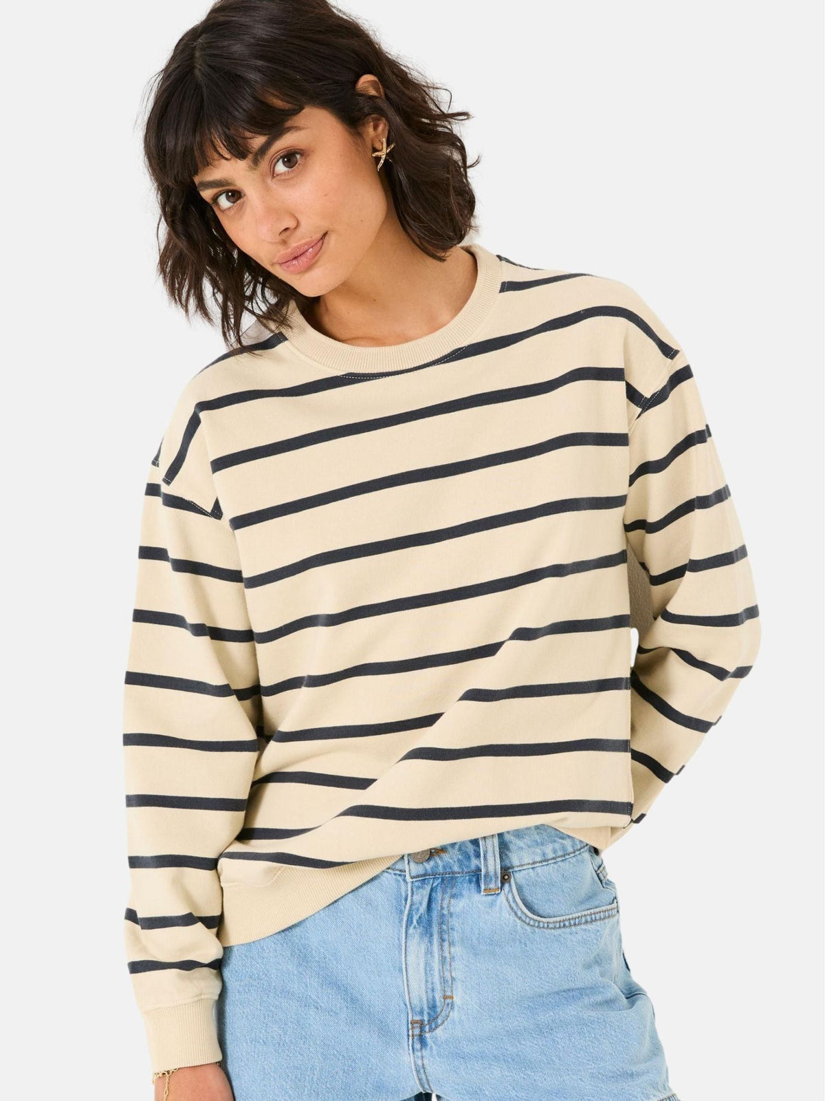 Georgia Ivory Stripe Crew Sweatshirt