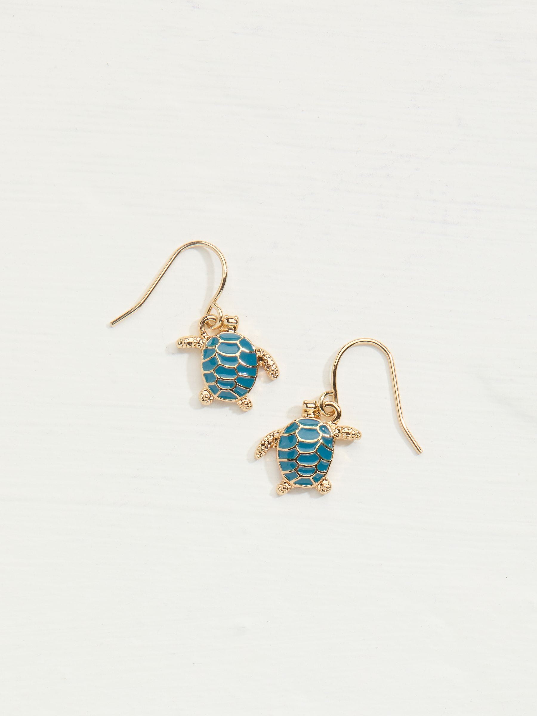 Teal Blue Turtle Drop Earrings