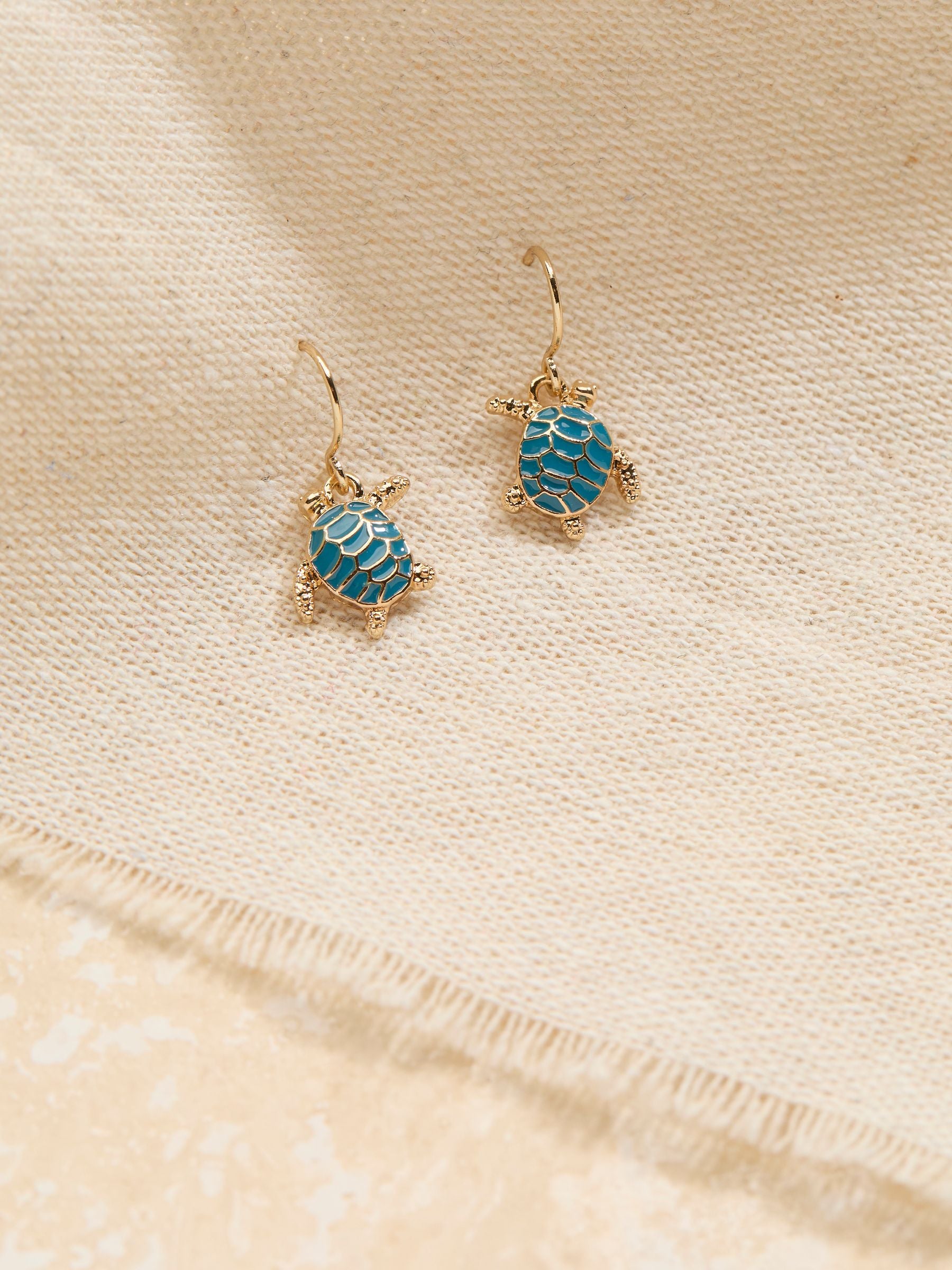 Teal Blue Turtle Drop Earrings