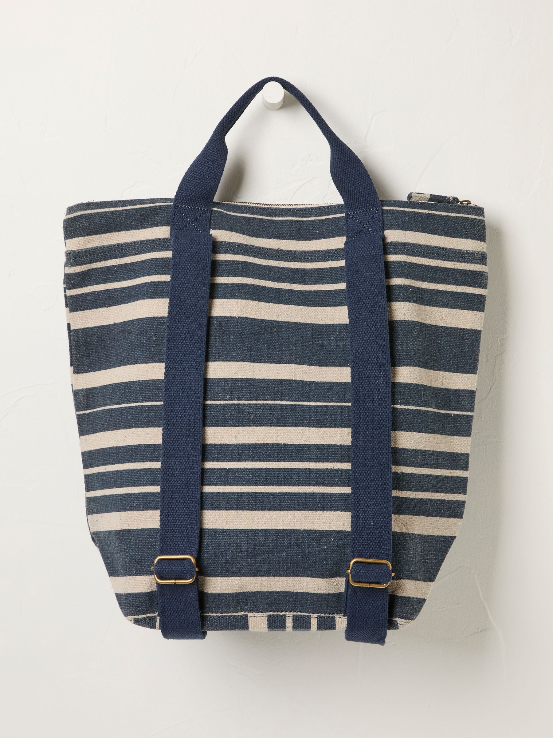 Navy Striped Woven Rucksack