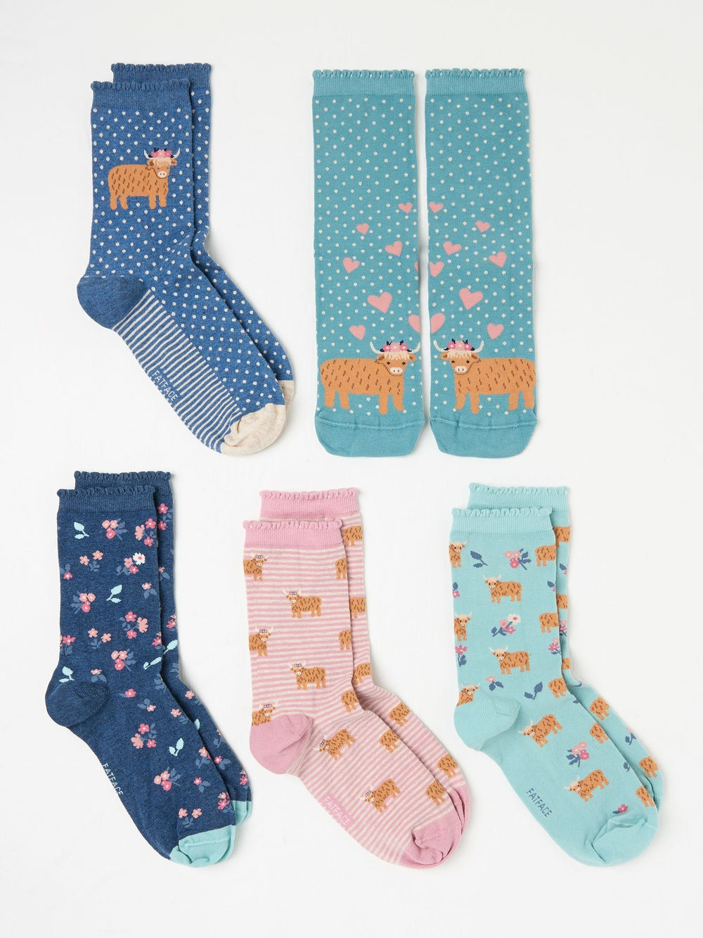 Multi 5 Pairs of Highland Cow Socks
