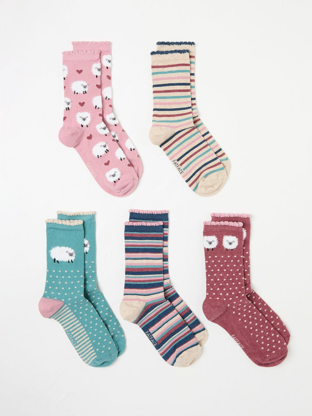 Multi 5 Pairs of Sheep Socks