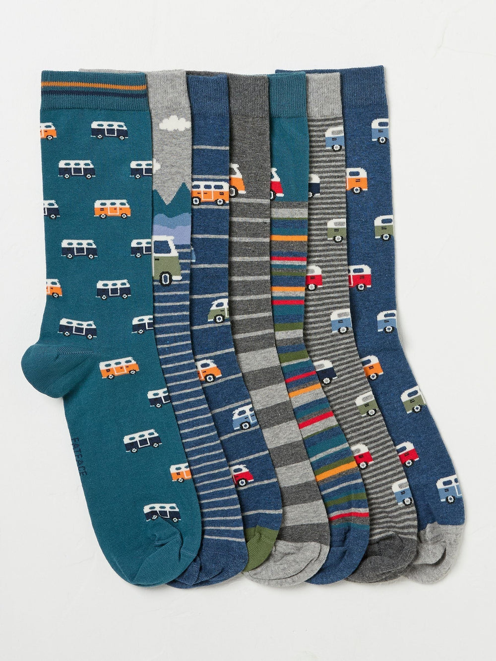 Multi Campervan 7 Pack Men's Socks