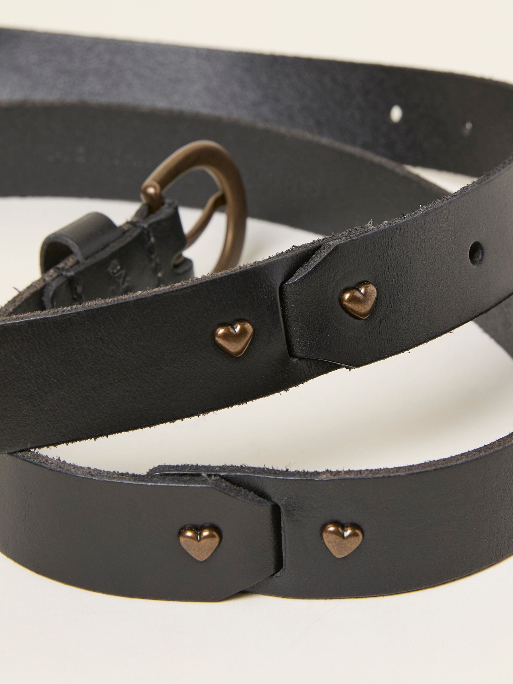 Black Heart Stud Detail Leather Belt