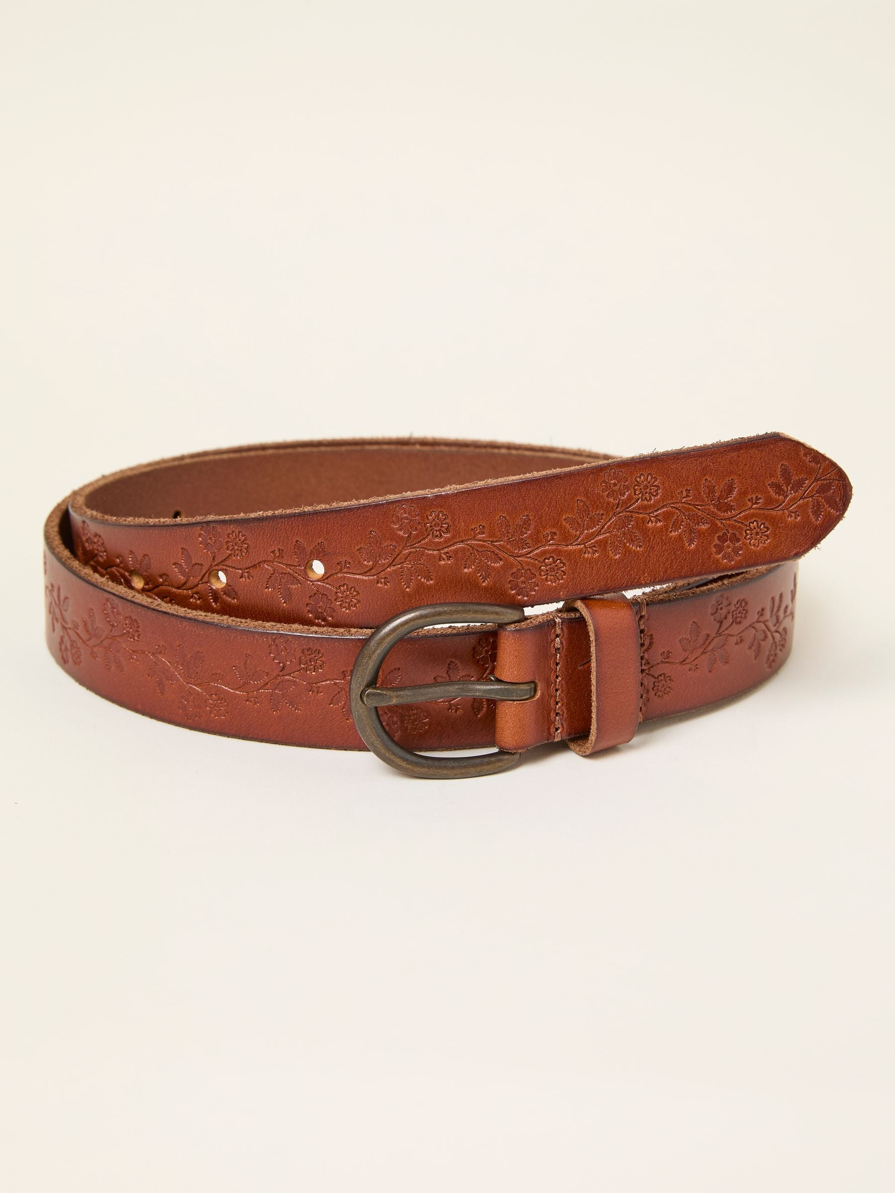 Tan Brown Embossed Leather Belt